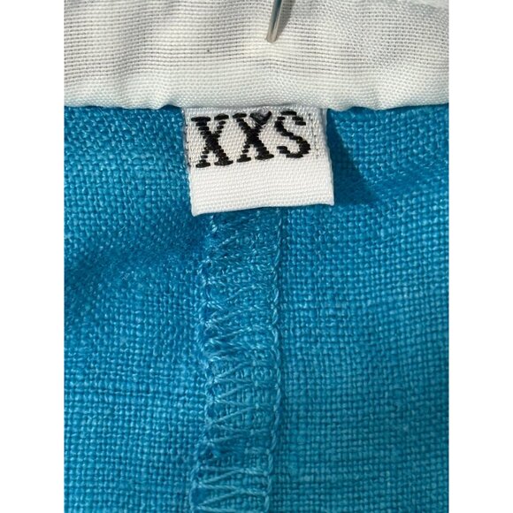 Bryn Walker Blue Linen Midi Dress Short Sleeve Lagenlook USA Womens Size XXS - Picture 8 of 9